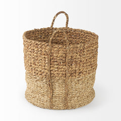 Morocco Brown Two Tone Water Hyacinth and Cornhusk Round Basket with Handles (Set of 3) - Ornate Home
