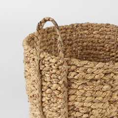 Morocco Brown Two Tone Water Hyacinth and Cornhusk Round Basket with Handles (Set of 3) - Ornate Home