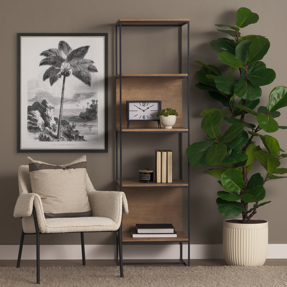 Morris Beige/Black Wood 4-Tier Shelving Unit