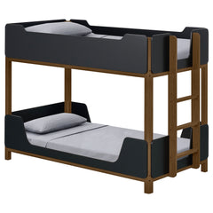 Morris Black/Walnut Twin Over Twin Wood Bunk Bed - Ornate Home