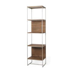 Morris Brown/Silver Wood and Metal Frame 4 Shelf Shelving Unit