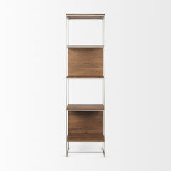 Morris Brown/Silver Wood and Metal Frame 4 Shelf Shelving Unit
