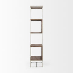 Morris Brown/Silver Wood and Metal Frame 4 Shelf Shelving Unit
