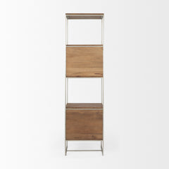Morris Brown/Silver Wood and Metal Frame 4 Shelf Shelving Unit