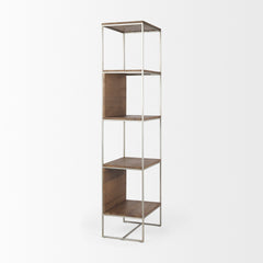 Morris Brown/Silver Wood and Metal Frame 4 Shelf Shelving Unit