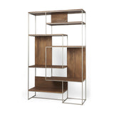 Morris Brown/Silver Wood and Metal Frame 6 Shelf Shelving Unit