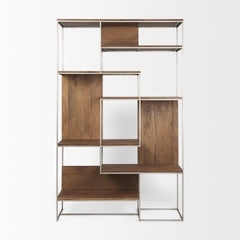 Morris Brown/Silver Wood and Metal Frame 6 Shelf Shelving Unit