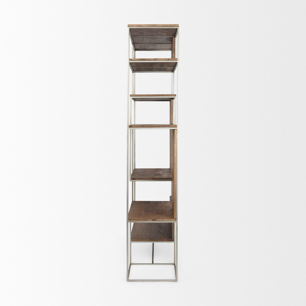 Morris Brown/Silver Wood and Metal Frame 6 Shelf Shelving Unit