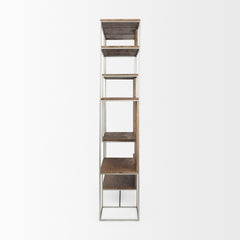Morris Brown/Silver Wood and Metal Frame 6 Shelf Shelving Unit