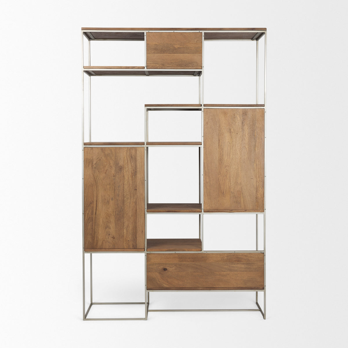 Morris Brown/Silver Wood and Metal Frame 6 Shelf Shelving Unit