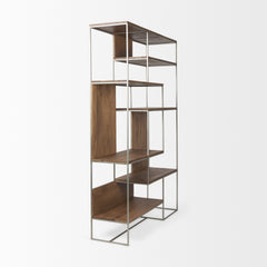 Morris Brown/Silver Wood and Metal Frame 6 Shelf Shelving Unit