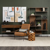 Morris Brown/Silver Wood and Metal Frame 6 Shelf Shelving Unit