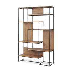 Morris Light Brown/Black Wood 6-Tier Shelving Unit - Ornate Home