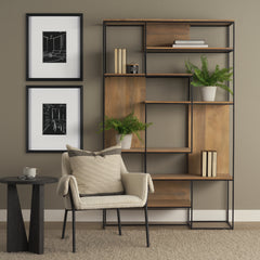 Morris Light Brown/Black Wood 6-Tier Shelving Unit - Ornate Home