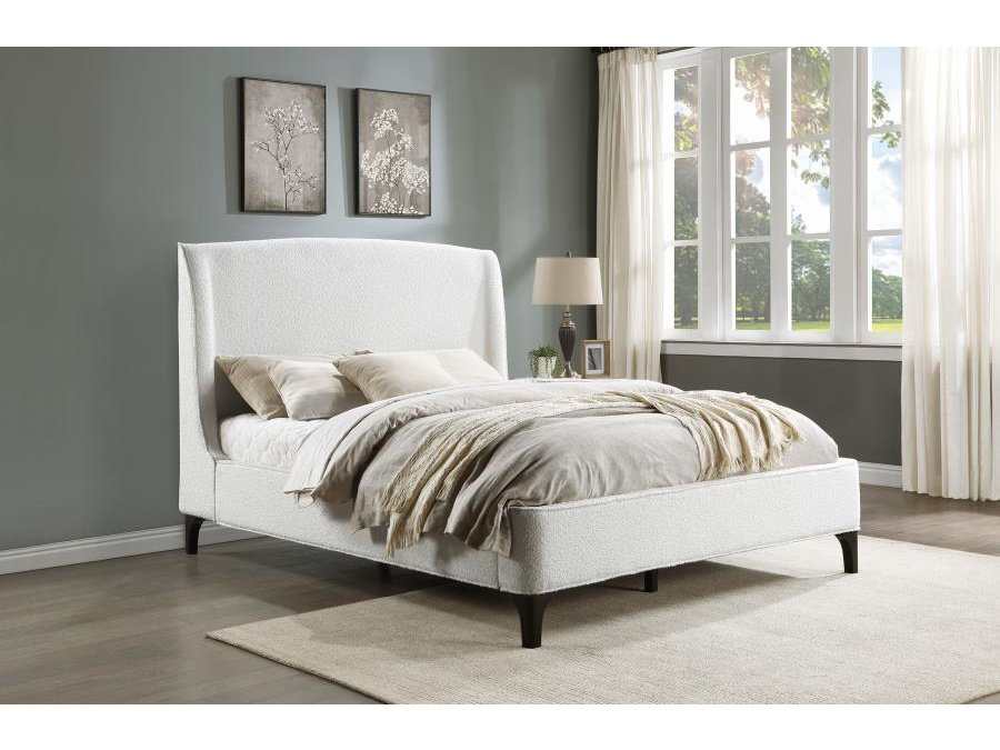 Mosby White Upholstered Curved Headboard Eastern King Platform Bed - Ornate Home