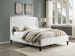 Mosby White Upholstered Curved Headboard Eastern King Platform Bed - Ornate Home