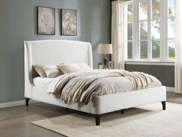 Mosby White Upholstered Curved Headboard Eastern King Platform Bed - Ornate Home
