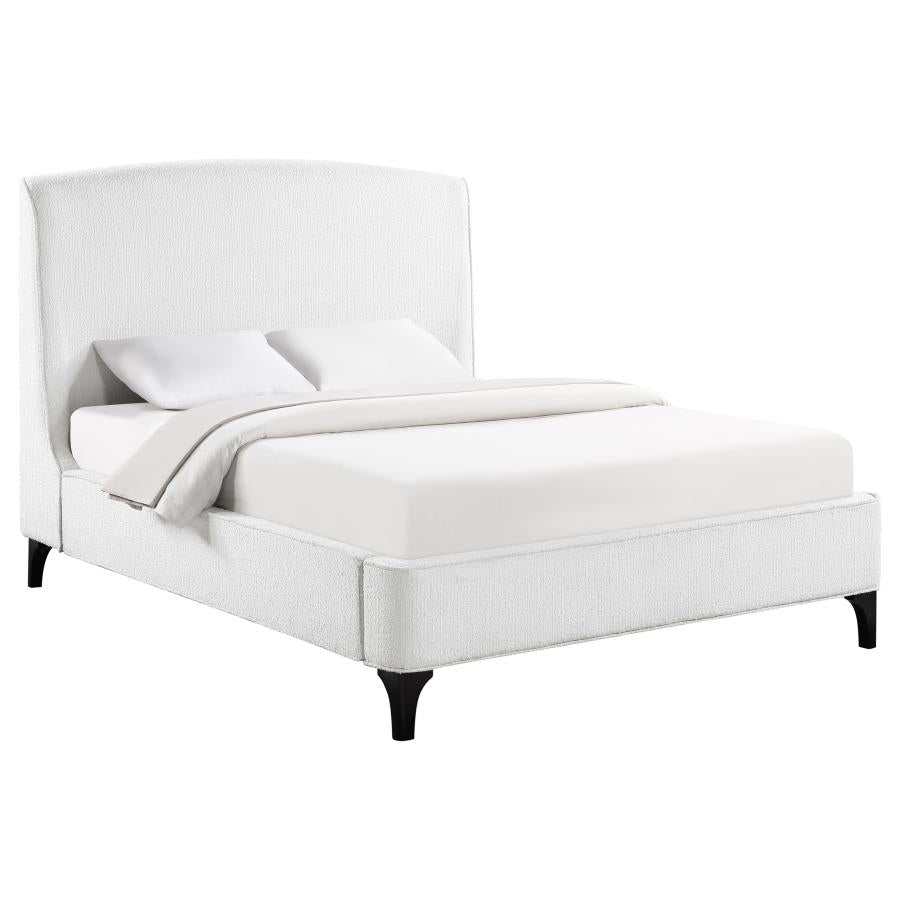 Mosby White Upholstered Curved Headboard Eastern King Platform Bed - Ornate Home