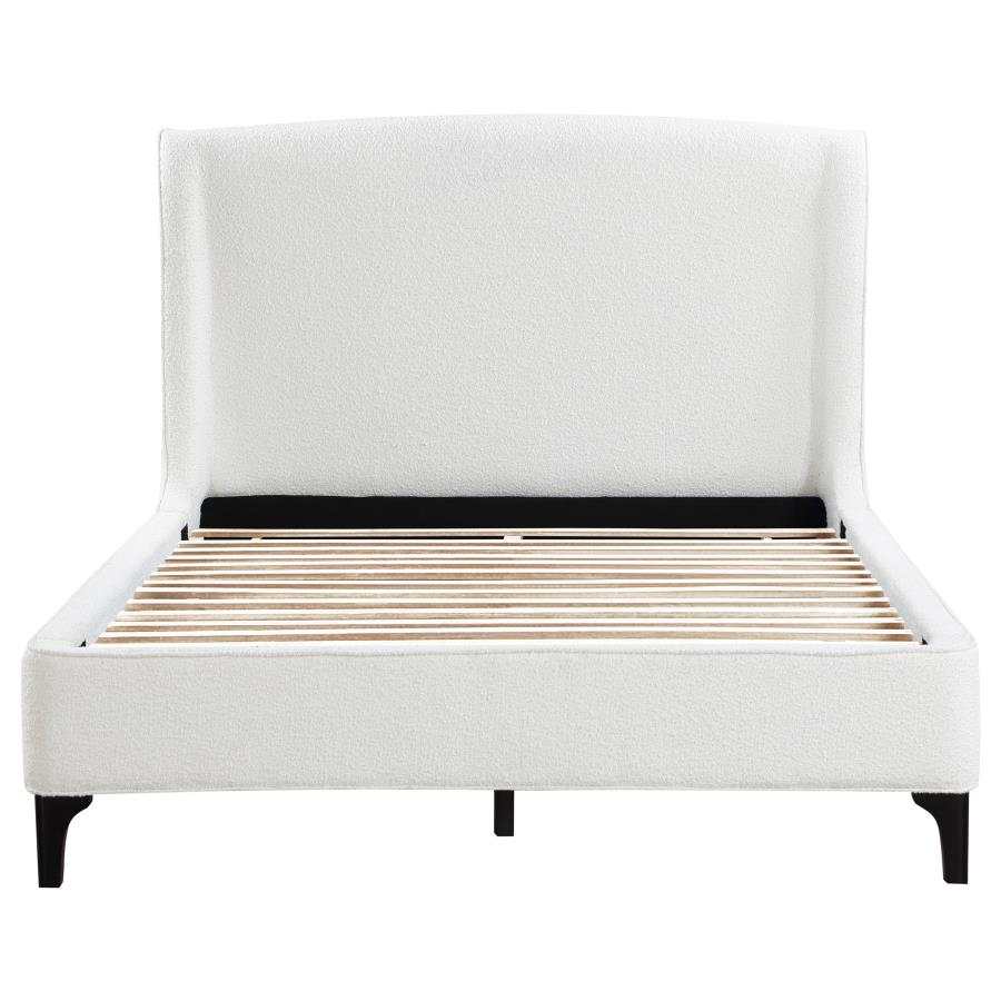 Mosby White Upholstered Curved Headboard Eastern King Platform Bed - Ornate Home