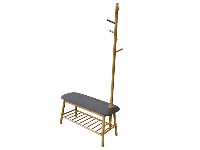 Mosier Natural/Gray Hall Tree w/ Bench & Shoe Storage - Ornate Home