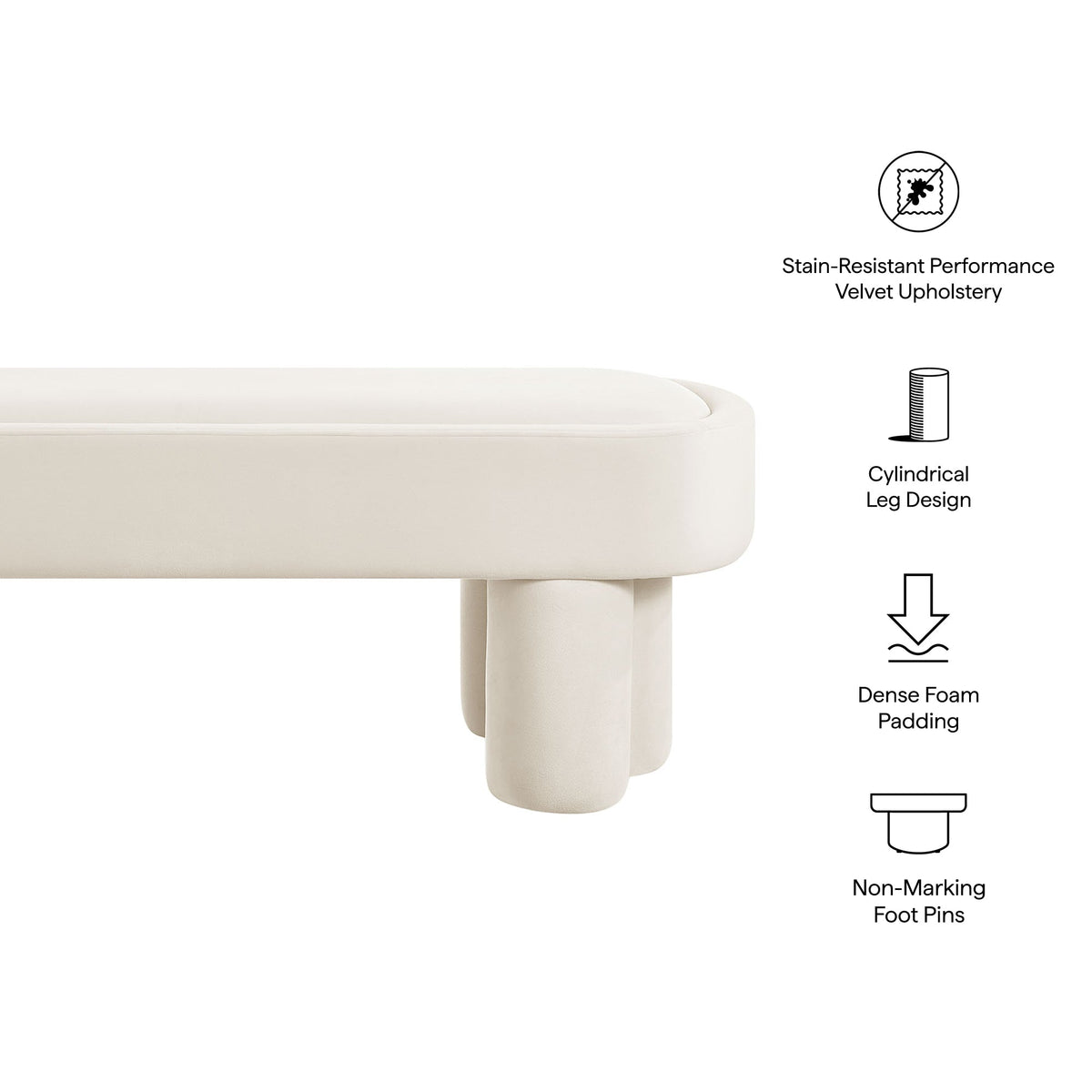 Mossi Alabster Oval Performance Velvet Accent Bench - Ornate Home