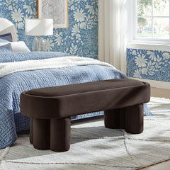 Mossi Chocolate Brown Oval Performance Velvet Accent Bench - Ornate Home