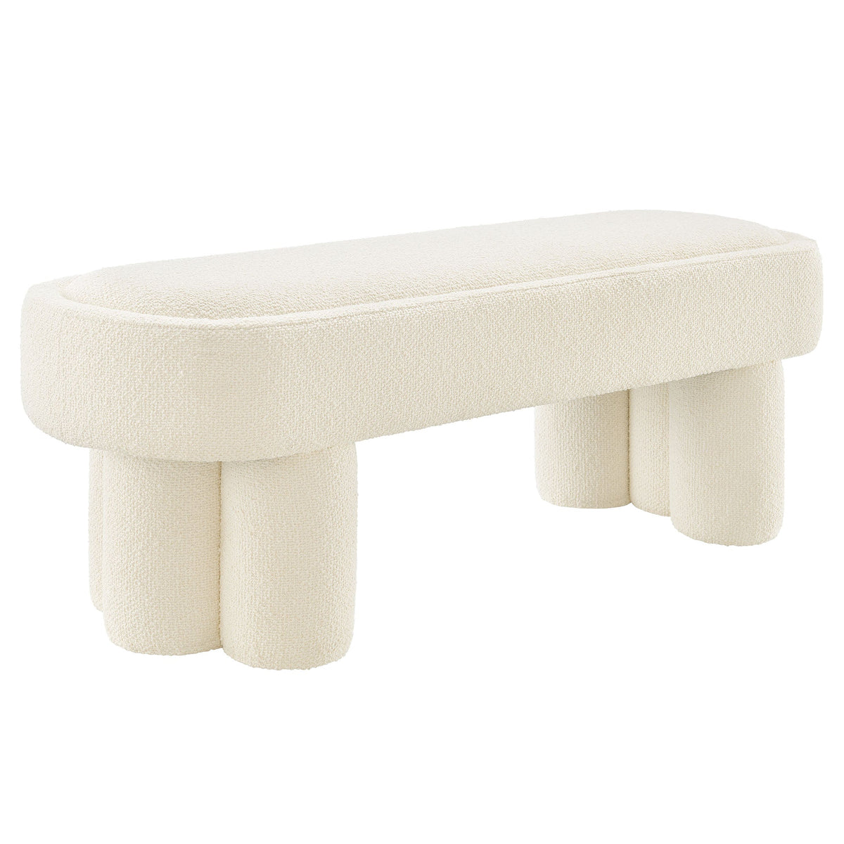 Mossi Cream 52-Inch Oval Boucle Fabric Bench - Ornate Home