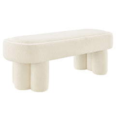 Mossi Cream 52-Inch Oval Boucle Fabric Bench - Ornate Home
