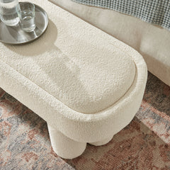 Mossi Cream 52-Inch Oval Boucle Fabric Bench - Ornate Home