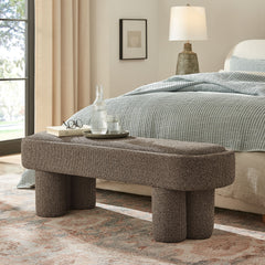 Mossi Earth 52-Inch Oval Boucle Fabric Bench - Ornate Home
