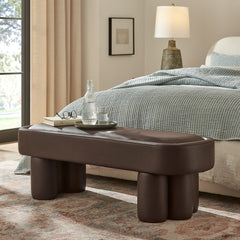 Mossi Espresso 52-Inch Oval Vegan Leather Bench - Ornate Home