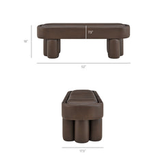 Mossi Espresso 52-Inch Oval Vegan Leather Bench - Ornate Home