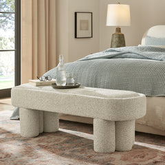 Mossi Marble 52-Inch Oval Boucle Fabric Bench - Ornate Home
