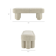 Mossi Marble 52-Inch Oval Boucle Fabric Bench - Ornate Home