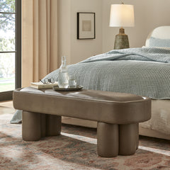 Mossi Mushroom 52-Inch Oval Vegan Leather Bench - Ornate Home