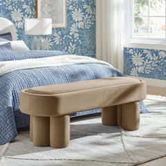 Mossi Taupe Oval Performance Velvet Accent Bench - Ornate Home