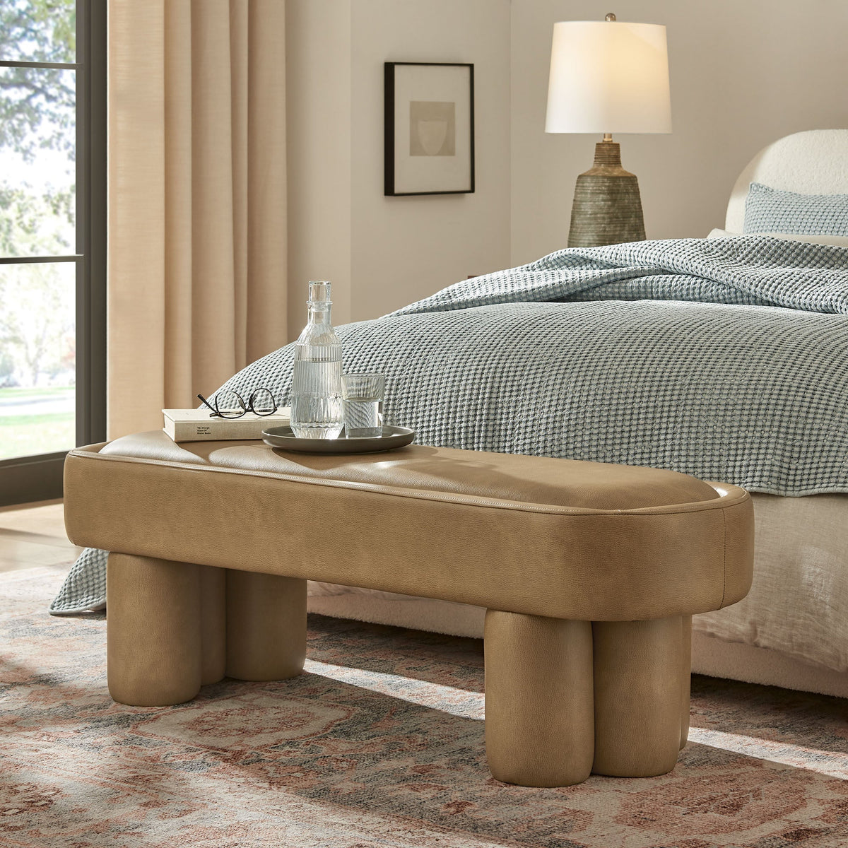 Mossi Toast 52-Inch Oval Vegan Leather Bench - Ornate Home