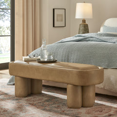 Mossi Toast 52-Inch Oval Vegan Leather Bench - Ornate Home