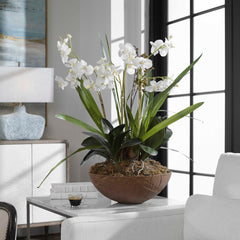 Moth Orchid Brown/Green/White Planter - Ornate Home