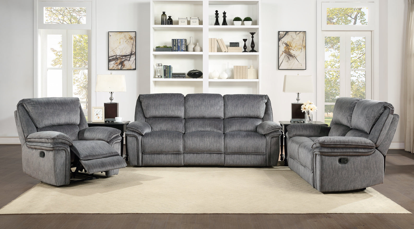 Muirfield Gray Double Reclining Loveseat - Ornate Home