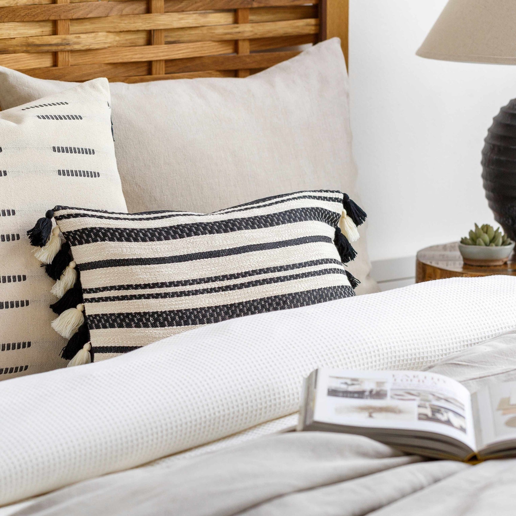 Munden Black White Striped Lumbar Pillow - Clearance - Ornate Home