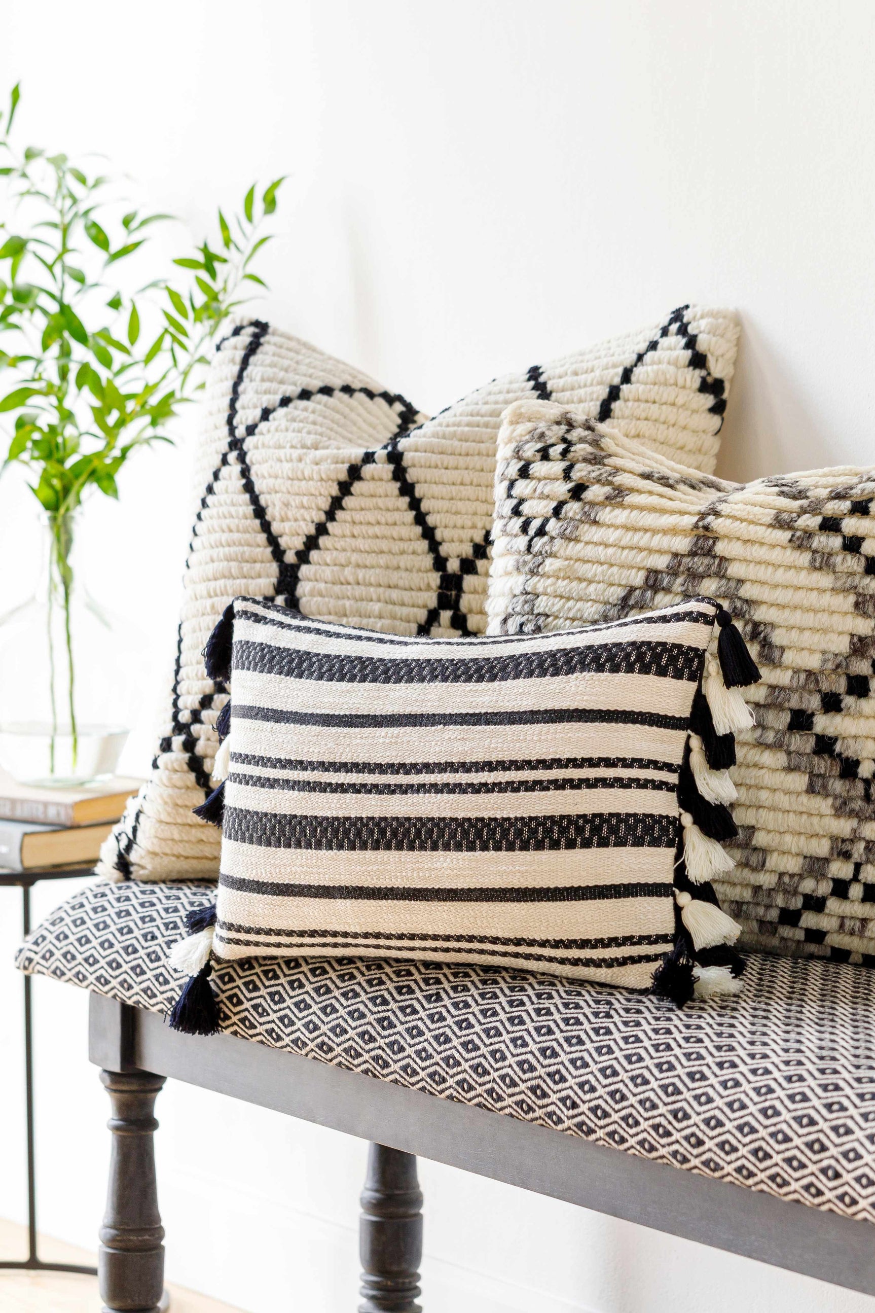 Munden Black White Striped Lumbar Pillow - Clearance - Ornate Home