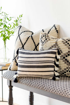 Munden Black White Striped Lumbar Pillow - Clearance - Ornate Home