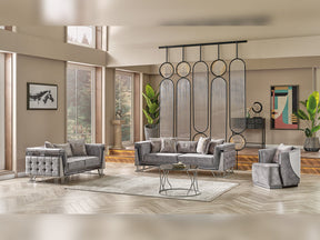 Munich Grey 3-pieces (Sofa & Loveseat & Chair) Living Room Set - Ornate Home