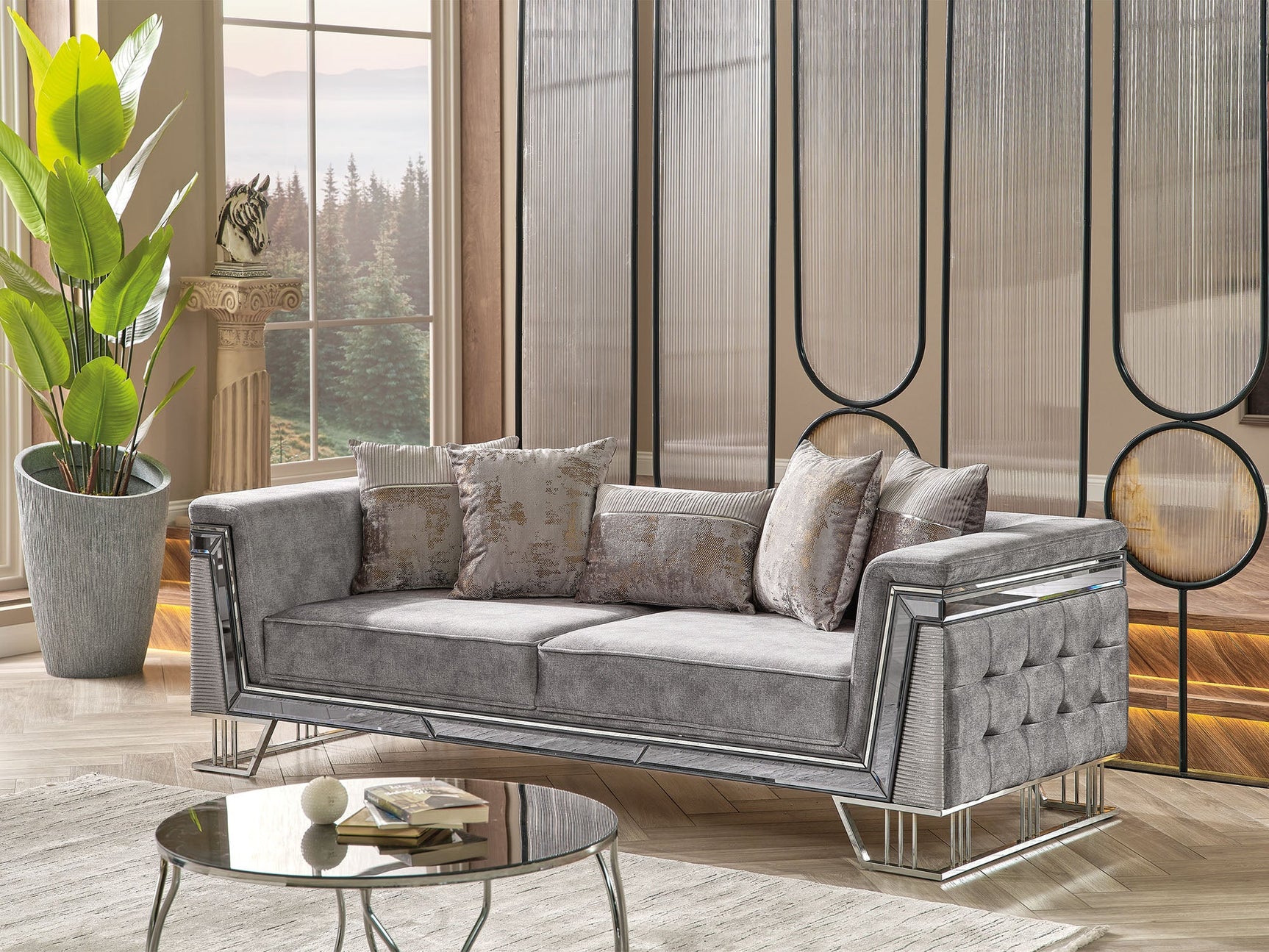 Munich Grey Stationary Sofa