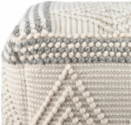 Murgon Cream W Wool Pouf - Ornate Home