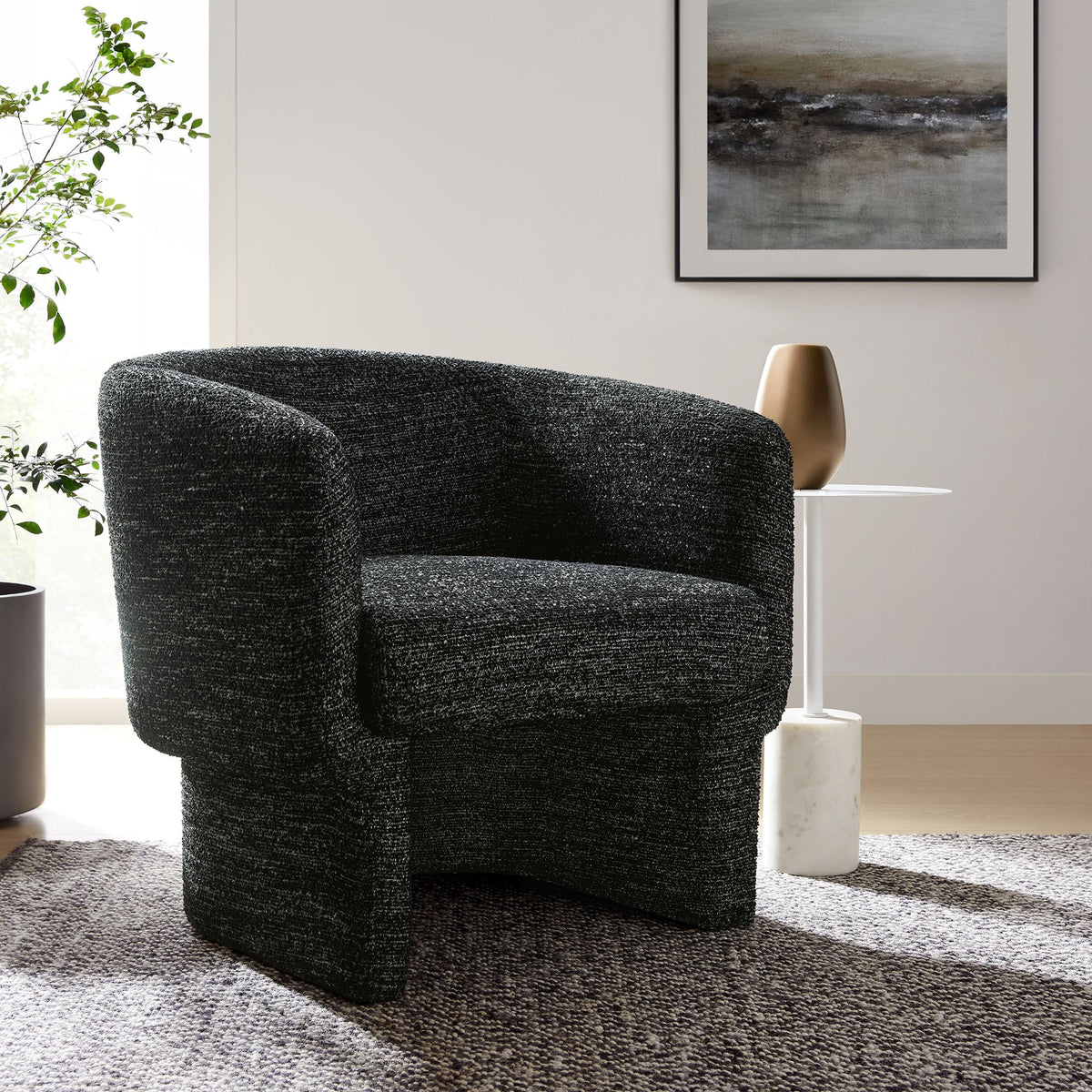 Muse Charcoal Boucle Fabric Barrel Accent Chair - Ornate Home
