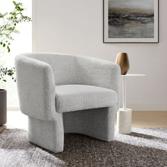 Muse Newsprint Boucle Fabric Barrel Accent Chair - Ornate Home