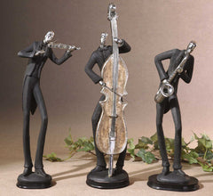 Musicians Black/Silver Decorative Figurines (Set of 3) - Ornate Home