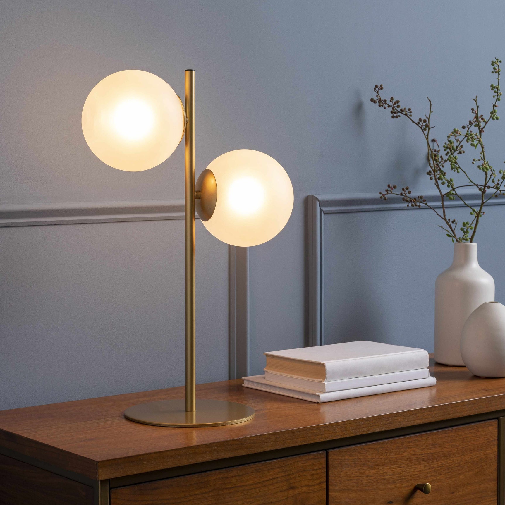 Mustard Modern Table Lamp with glass details for bedside or console tables - Ornate Home